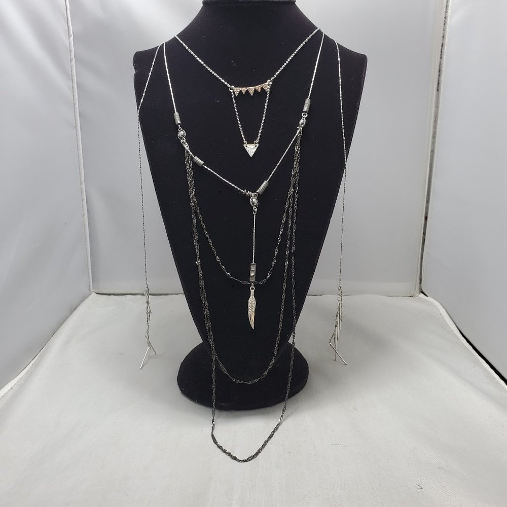 BKE silver layered necklace with stones